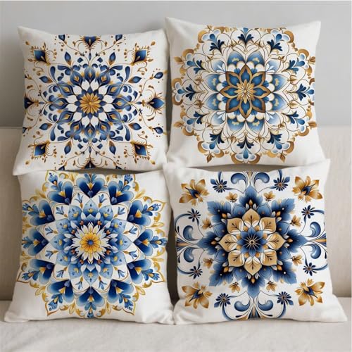 Housse coussin extérieur 80x80cm imperméable violette motif mandala - Lot de 4 - 3