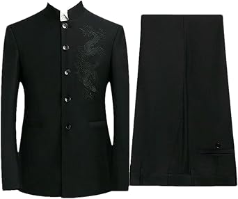 Mens Zhongshan Suit Set Classic Mandarin Collar Blazer Matching Trousers 5-Button Stand Collar Chinese tunic suit
