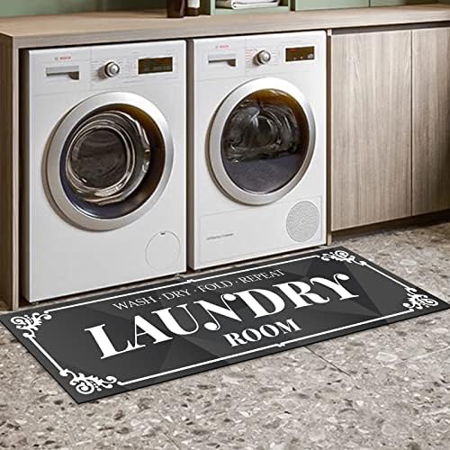 dovfa Laundry Room Rug: Black Runner Rug 17 * 60 in Laundry Rug Non Slip Waterproof Laundry Mat - Laundry Room Mat Runners for Hallways for Mudroom Runner Farmhouse Kitchen Floor Bathroom Laundry