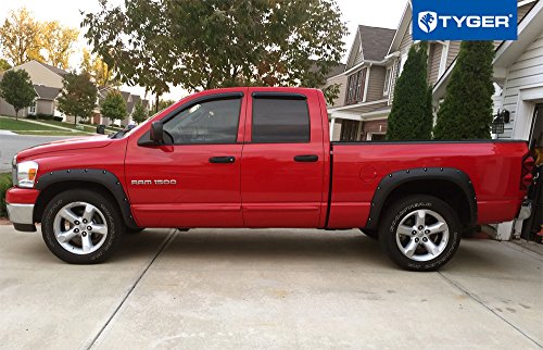 Tyger Auto Tg-Ff8D4078 Compatible With 2002-2008 Dodge Ram 1500; 2003-2009 Ram 2500 3500 (Fleetside Models Only) | Fine-Textured Matte Black Pocket Bolt-Riveted Style Fender Flare Set, 4 Piece #TOP3