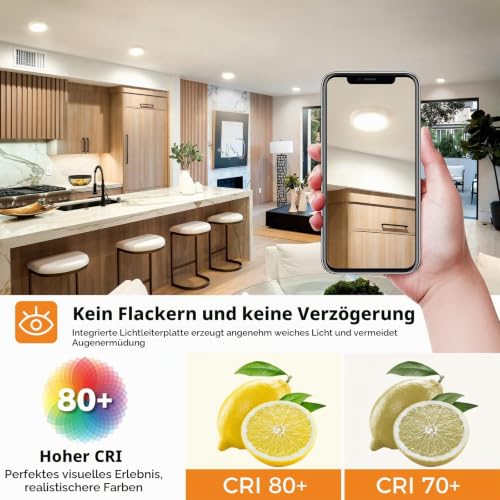 slochi LED Deckenleuchte Flach, 3Farben - 3000K/4000K/6500K, 900LM Ø12CM Klein Deckenlampe… – Ansicht 3