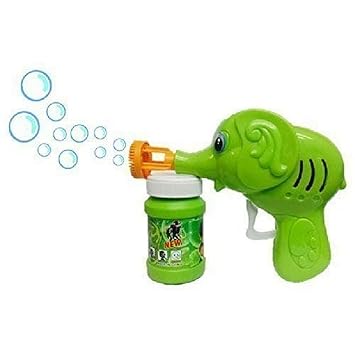 Bubble Gun Elephant Hand Pressing Toy for Kids with Free Liquid Bottle-Plastic (Green) Bottle Pack of 1