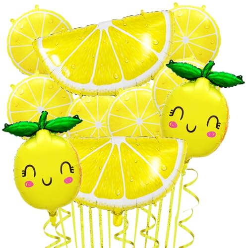 10Pcs Lemon Foil Balloons Lemon Party Balloons Lemon Slices Summer Fruit Lemon Balloons for Lemon Birthday Baby Shower Summer Lemonade Bridal Shower Wedding Lemon Party Decorations