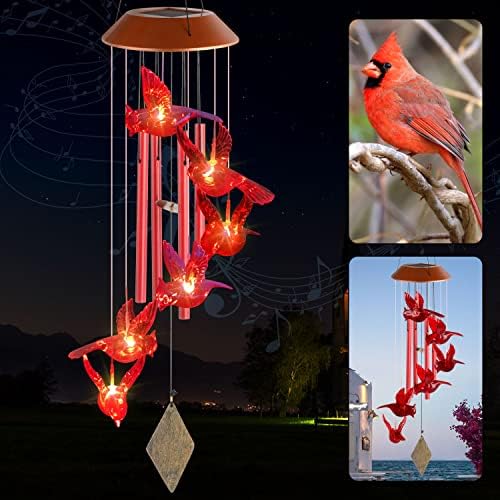 Cardinal Wind Chime Dad Garden Light Garden Gift Solar Cardinal Gift Memorial Wind Chimes for Grandma Solar Cardinal Lights​ Women Birthday Gift Mothday Day for Mom from Daughter