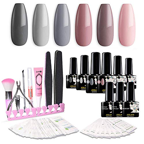JOSLOVE Nail Polish Nail Gel Nail Art Kit Matte Top Coat Basecoat 6 Colors Gel