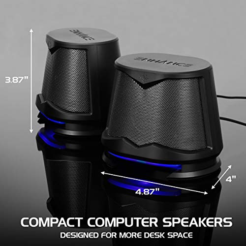 image for ENHANCE SB2 PC Speakers with Blue LED Glow Lights and 2.0 USB Powered 