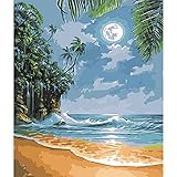 Katosca DIY Paint by Numbers for Adults Kids Seascape Paint by Numbers DIY Painting Acrylic Paint by Numbers Painting Kit Home Wall Living Room Bedroom Decoration Seaside Moon Beach(Moon Beach)