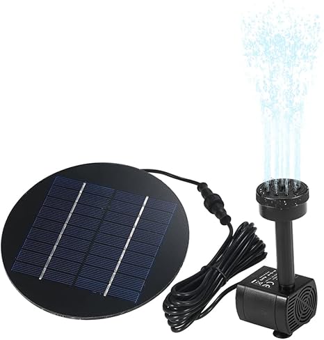 Image CalmGeek Solar Powered Fountain Panel 9V 1.8W Solar Submersible Brushless Water Pump Kit for Bird Bath Pond Pull Garden 200L/H 150cm Lift