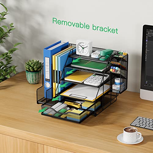 Vivsol Desk Organizer And Accessories Storage With 5-Tier Paper Letter Tray, Mesh Desktop Organizer And Storage With Pen Holder And Sliding Drawers For Office, School, Home To Collect Office Supplies #TOP1