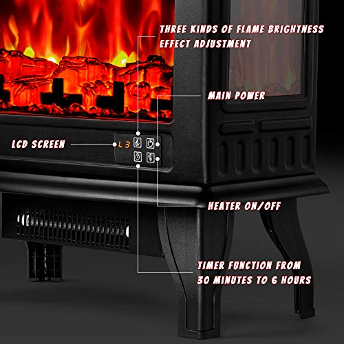 Euhomy Electric Fireplace Heater with Remote Control, Indoor Freestanding Fireplace Stove with Realistic Flame Effect, 23\" 1400W Space Heater, Overheat and Tip Over Auto Shut Off, CSA Certified - Thumbnail 7