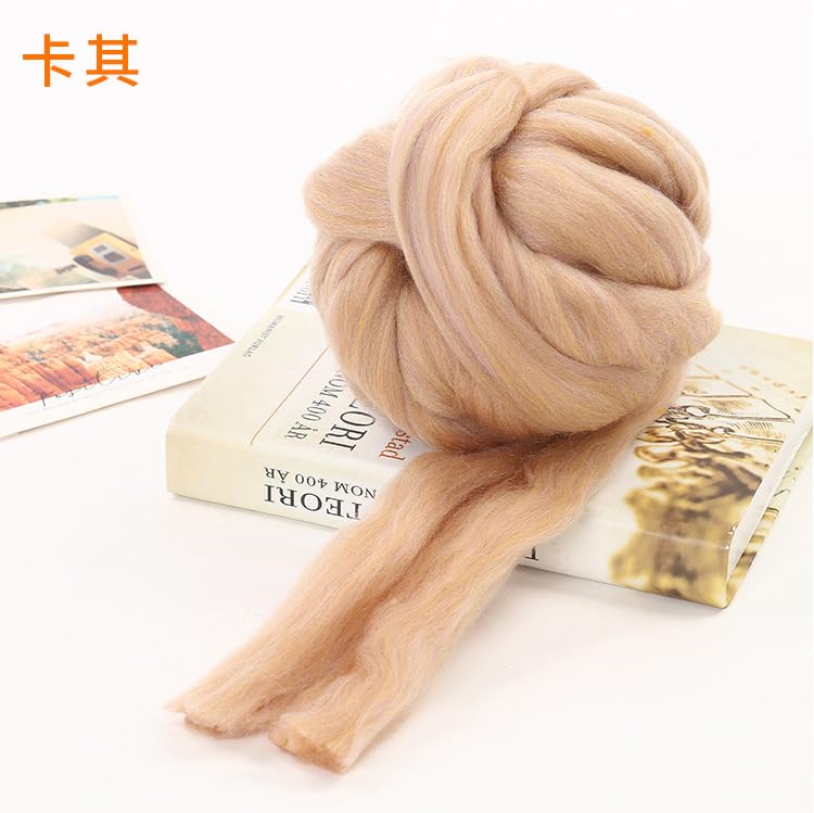 Lana merina de 2.2 libras para hilar, hilo grueso y suave para tejer cobija de brazo, núcleo de fieltro, relleno cardado, caqui