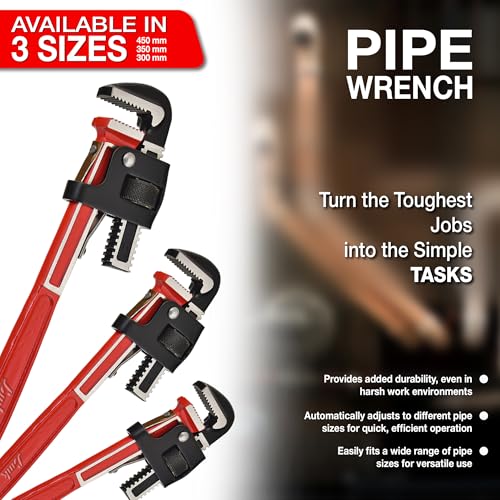 Image of Link Prabal Stillson Type Pipe Wrench 18-Inch with Induction Hardened Teeth and Dip Painted Handle - 450 mm Ideal for || Construction || Heavy-Duty Applications for Industrial & Professional Use