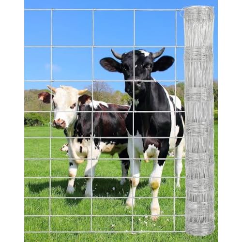 Cattle Fence 6ft x 328ft - Heavy Duty Galvanized Wire Fence & Chain Link Fence for Hog, Goat, Sheep & Deer; Ideal As Goat Fencing, Deer Fence, Yard Protection & Livestock Cattle Panel