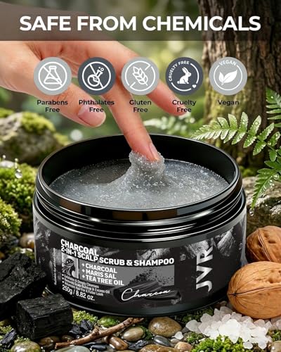 JVR Scalp Scrub Shampoo Charcoal 2-In-1 Scalp Exfoliator to Clarify Build Up, Dexofiy & Purify Cleanser for Shine & Hydration - Sea Salt, Tea Tree Oil, Vegan & Cruelty Free for Dry or Oily Scalp 8.8oz - Image 5