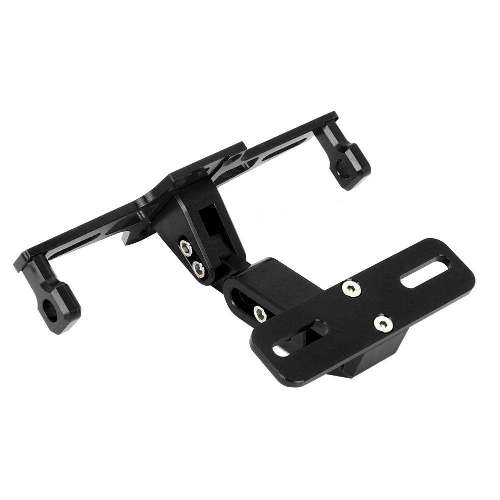 Qiilu - Soporte de matrícula para moto, soporte de matrícula telescópico ajustable de aleación de aluminio con luz LED(Negro)