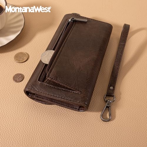Image of Montana West Wallets for Women Large Phone Wristlet Wallets Trifold Money Organizers with Coin Purse and Wrist Strap
