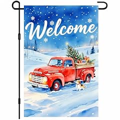 Christmas Red Truck Puppy Snow