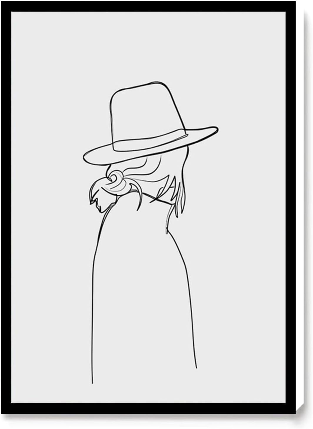 MENS KITCHEN DECOR,BATH DECORATIONS BATHROOM DECOR,WALL DECOR FOR KIDS,Woman One Line Drawing Line Art Female Face Sketch Art Above Bed Art Minimalist Line Art Figure Drawing,12''x18''Framed Modern