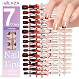 Laza 210pcs Press on Nails for Women 4 Colors Cat Eye Nails and 3 Colors Classic Solid Color Fake Nails Golden Red Love Short Square Reusable Nail Tips in 15 Sizes Long Lasting Salon Fake Nails Stick