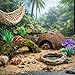 HERCCOCCI Hermit Crab Accessories, 6Pcs Hermit Crab Toys Coconut Shell Hut Climbing Hammock Artificial Plants for Hermit Crabs