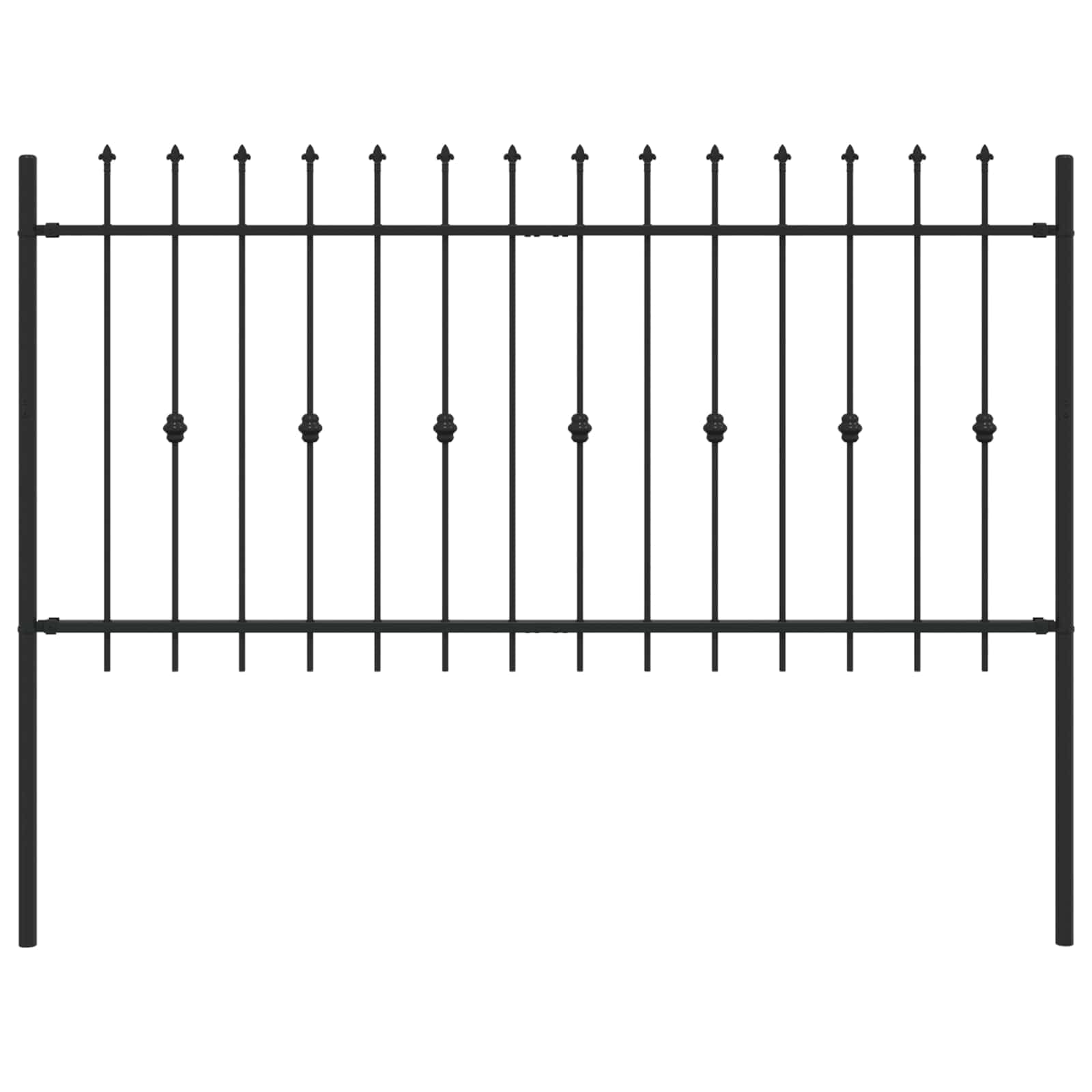 Spike Fence Asten Black 200 x 150 cm Powder-Coated Steel Garden Fence Panels Outdoor Security Barrier with Spear Top Rust Resistant Interlocking Design for Backyard Driveway