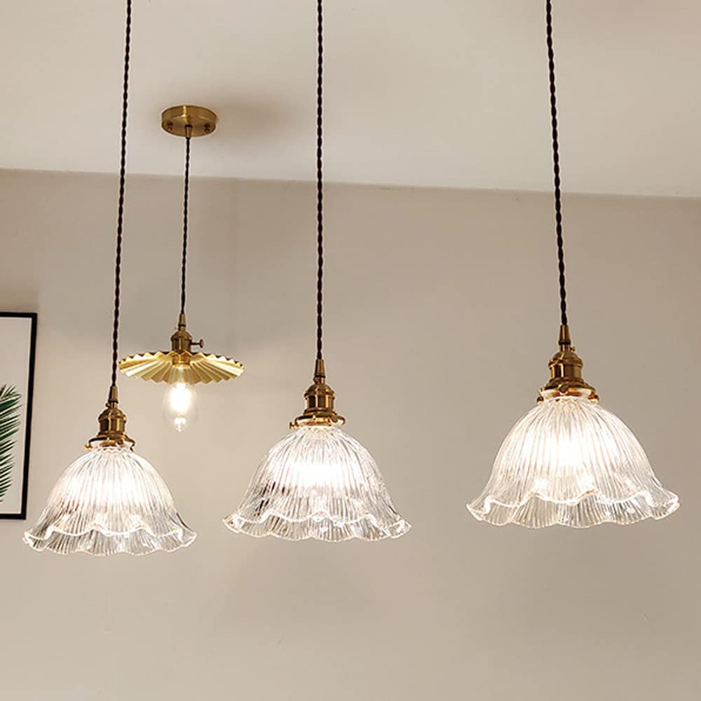 Lampadario Classico In Vetro E Ottone Con Paralume A Forma Di Fiore - Lampada A Sospensione Per Isola Cucina O Sala Da Pranzo