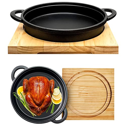 Crystals Cast Iron Cookware Frying Pan Grill Backing Pot Skillet with Wood Serving Board, 10 Inch (26 cm) Cast Iron Pan - 3 Kg