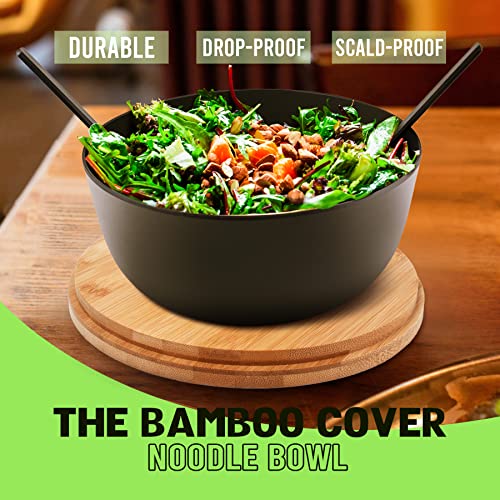 Ecoway Bamboo Fiber Salad Bowl Set,Large Mixing Bowl With Natural Bamboo Lid And Utensils,4 Serving Bowls,Spoon,Fork And Fabric Bag For Salad,Soup,Vegetables,Pasta And Fruits(Black,9.8Inches) #TOP5