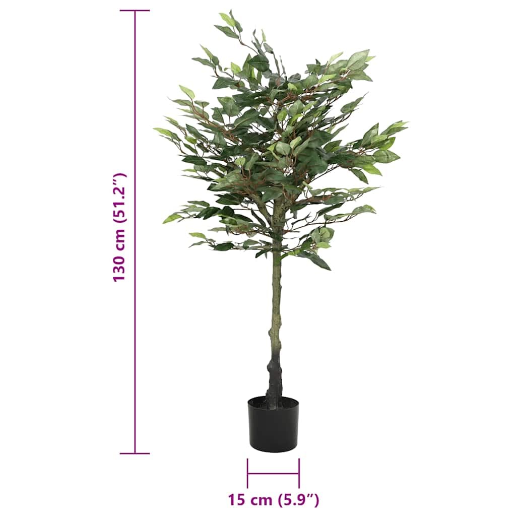 Árbol de ficus artificial con 480 hojas de fibras y tronco de polietileno de 130 cm, color verde, maceta de plástico estable, decoración sin cuidado para salón, oficina, balcón, terraza
