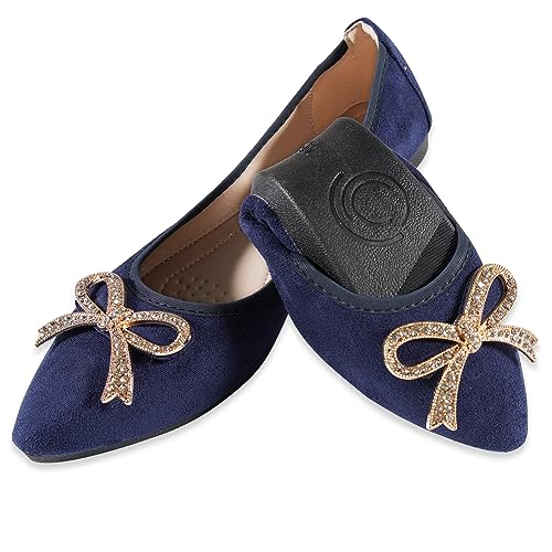 Image of MACHSWON Ballet Flats for Women Comfortable Women's Flats Ballerina Folding Pumps Casual Dress Pointed Toe Black-1 Flats Shoes Women(Navy-2, Size 5.5)