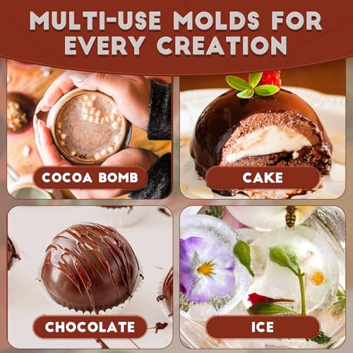 Image of HKNMTT Hemisphere Silicone Molds 3 Inch for Hot Cocoa Chocolate Bombs Valentines Semi Ball Making Kit Cake Decor Mould, Food Grade Non-stick Kitchen Baking Supplies Oven Safe