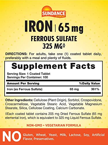 Image of Sundance Iron Supplement Ferrous Sulfate 325mg | 100 Tablets