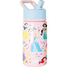 Simple Modern Kids Summit Water Bottle with Straw Lid | Disney Princess 14oz Stainless Steel Cup Insulated Tumbler for Girls, School | Princess Rainbows