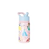 Kids Summit Water Bottle with Straw Lid | Disney Princess 14oz Stainless Steel Cup Insulated Tumbler for Girls, School | Princess Rainbows
