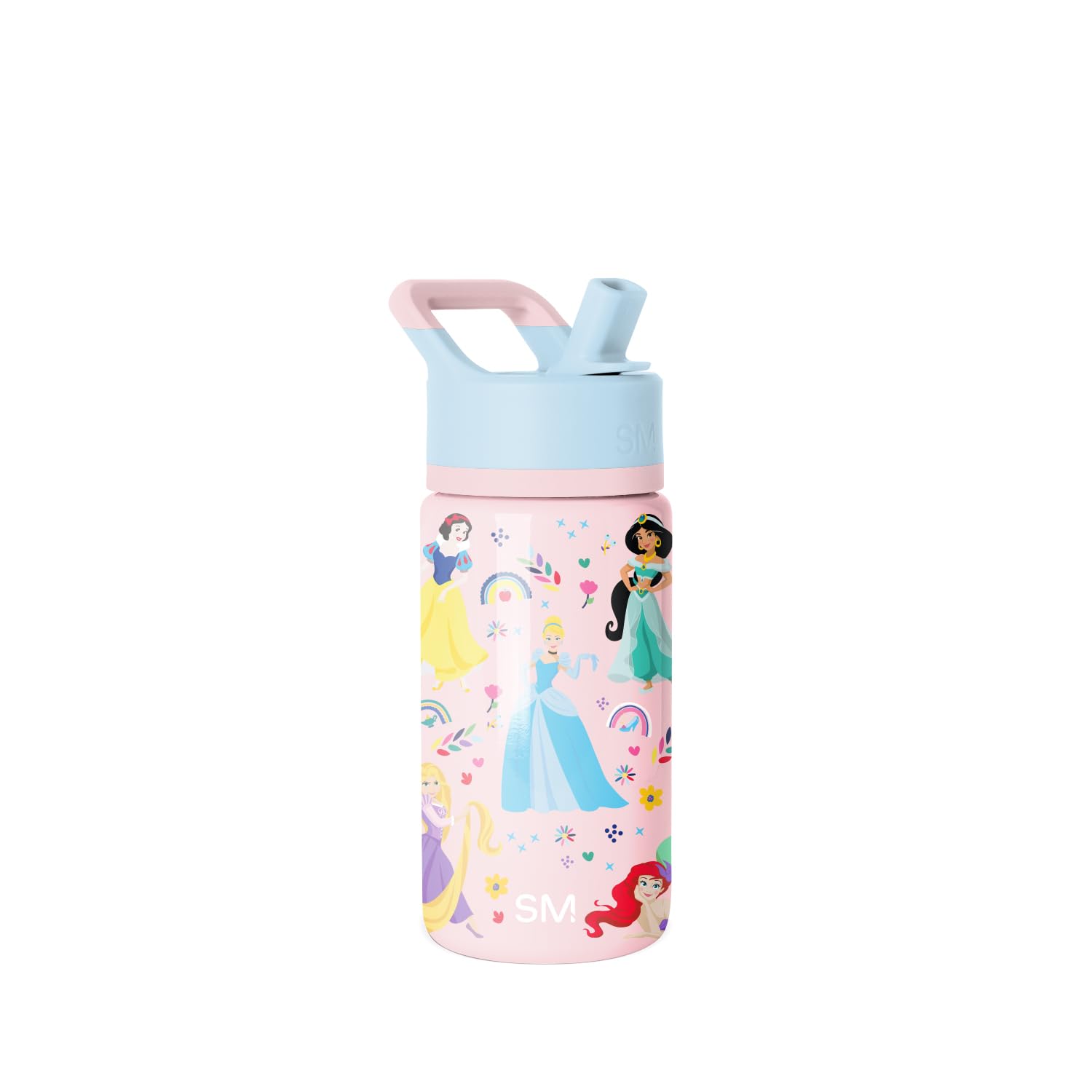 Simple Modern Water Bottle for Kids Reusable Cup with Straw Lid Insulated Stainless Steel Thermos Tumbler for Toddlers Girls Boys, 14oz, Disney Princesses: Rainbows