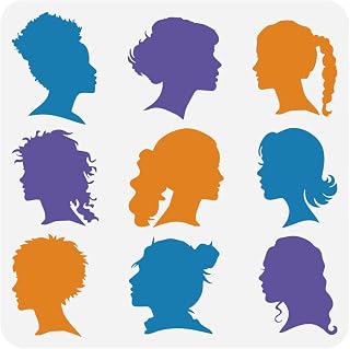 FINGERINSPIRE Side Face Silhouette Painting Stencil 11.8x11.8inch Women Face Silhouettes Spraying Big Stencil Reusable Girl Silhouette Template PET Hollow Out Decorative Template for Home Wall DIY