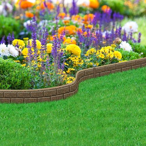 Nicoman Ultra Curve EZ Brick Effect Border Eco-Friendly Garden Edging,Recycled Rubber Tyre for Garden, Path & Patio 9cm High 120cm (4ft) Long, Brown, Pack of 1