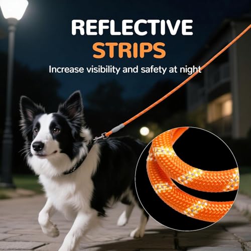 Image of PAWPRO HANDMADE 5 Ft Heavy‑Duty Reflective Dog Leash - Soft Padded Handle + 360 Swivel Clip - Strong Nylon Rope, Tangle‑Free, Safe Night Walks - Ideal for, Medium & Large Dogs (Blaze Orange, 5 Feet)