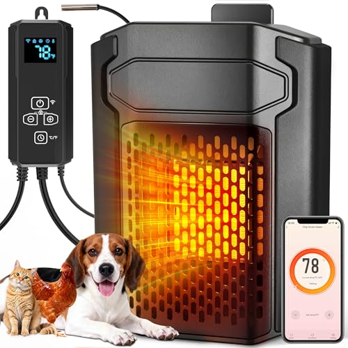 Dog House Heater with Thermostat & Smart APP WIFI Remote, 500W Dog House Heaters Outdoor Doghouse, Chicken Coop, Pig Cat House, 41℉-113℉ Adjustable Temp & Timer, Pet Safe Space Electric Warmer
