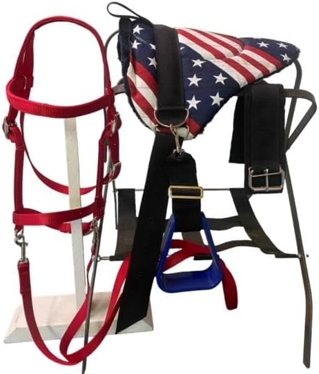 Miniature Horse/SM Pony Bareback Saddle W/Stirrups and Cinch - USA Stars Stripes - BITLESS Bridle