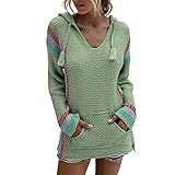 YJNH Damen Hoodie Langarm Mode V-Ausschnitt Kapuzenpullover Farbblock Streifen Pullover Sweatshirts Kordelzug Känguru-Tasche Bequemer Breathable Hoody M