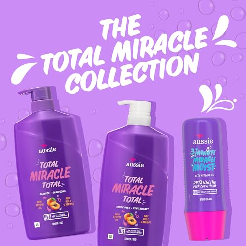Aussie Total Miracle Hair Care Bundle: Shampoo, Conditioner, and 3 Minute Deep Treatment with Apricot & Macadamia Oil, Paraben-Free for Damaged Hair, 26.2 & 8 Fl Oz