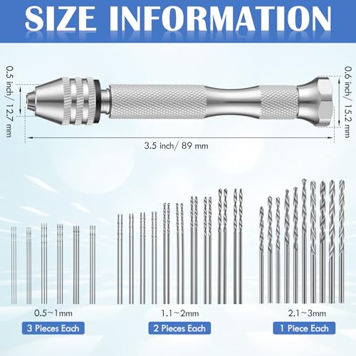 Image of Zhehao 59 Pieces Hand Drill Bits Set Include 49 Pcs Metal Pin Vise Hand Drill Micro Mini Twist Bits and 10 Pcs Tungsten Carbide PCB Rotary Tools for Resin Polymer DIY Jewelry Making Carving(Silver)