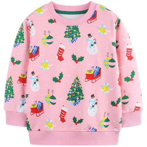 AIWUHE Toddler Christmas Sweatshirts Boys Girls Pullover Crewneck Tops Shirts Long Sleeve Sweater Cotton Fall Clothes Blouse Pink Christmas 6T 8222