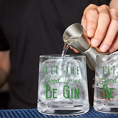 Let The Good Times Be Gin - Gin Glasses - Funny Lowball Glasses - Drinkers Gifts For Men Women - Liquor Glasses - Bar Gifts For Men - Rocks Glasses - Cocktail Glasses - 9 Oz Gin And Tonic Glasses #TOP5