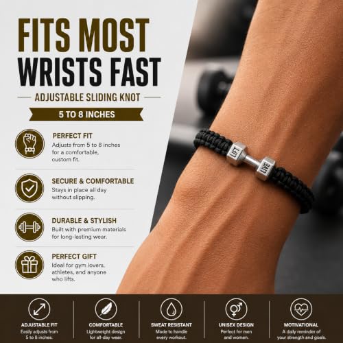 Pulsera ajustable con charm de mancuerna para fitness miniatura 3