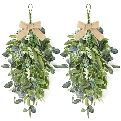 22" Eucalyptus Wreaths for Front Door 2 PCS Greenery Teardrop