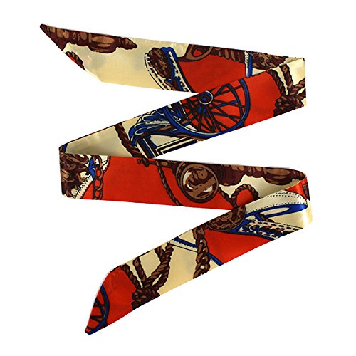 Editha Floral Print Silk-like Neckerchief Narrow Scarf Handbag Handle Wrap Ribbon Hairband (Multicolor 3)