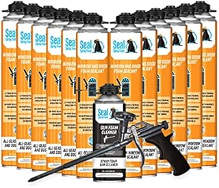 Industrial Products Seal Spray Window and Door Foam No Warp One Component Polyurethane Gun Sealant (12/23.2oz Cans) with 15inches 1 Can of 16.9oz Cleaner