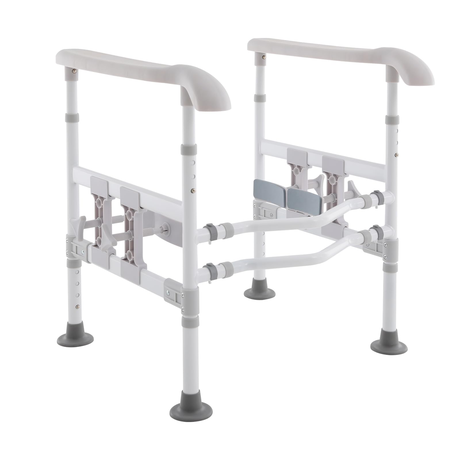 Rieles de seguridad para inodoro, bastidores de seguridad ajustables, ayuda para levantarse con 4 abrazaderas ajustables, rieles de seguridad, capacidad de carga total de 150 kg para baños (gris +
